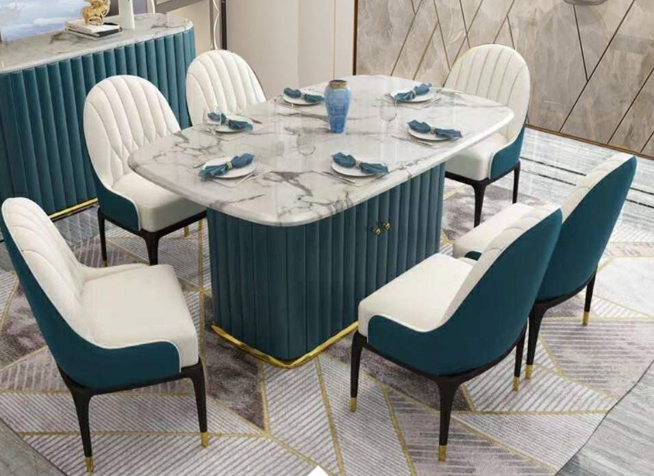 Italian modern furniture ceramic marble dining table set ceramic top