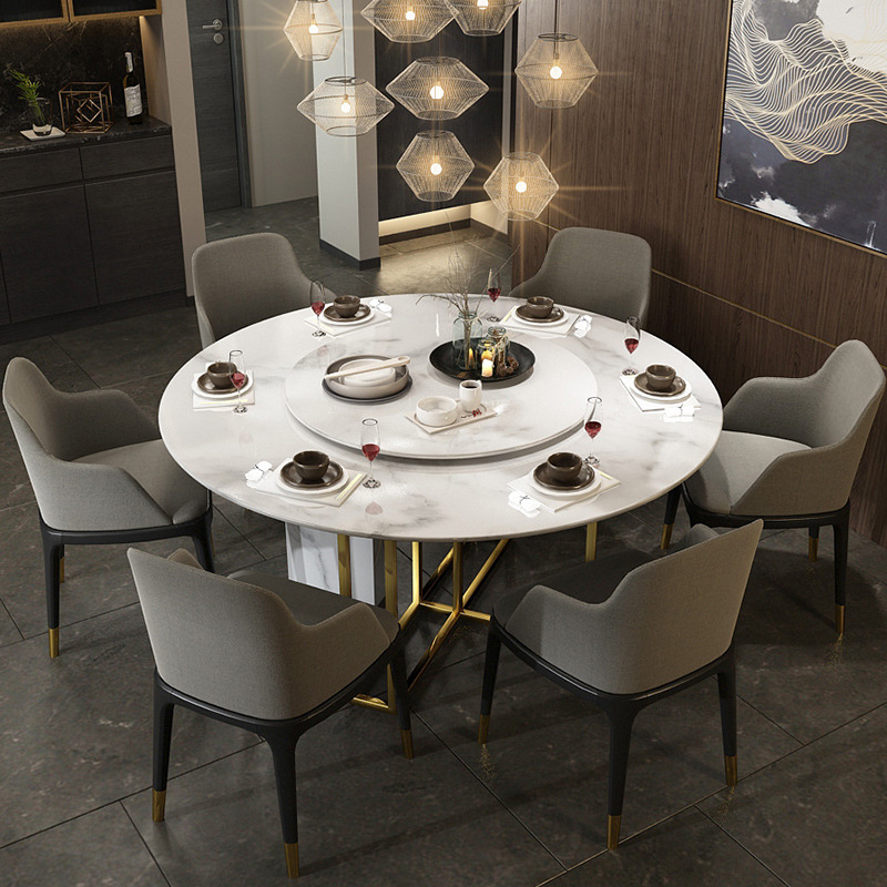Light luxury Italian style ceramic round table ceramic top dining table