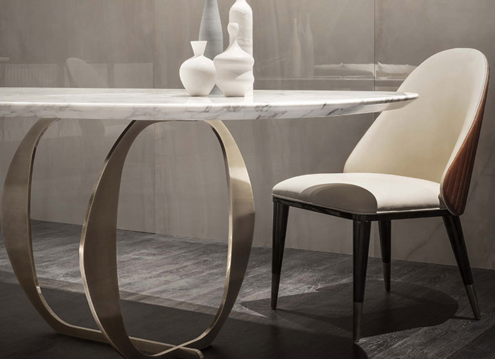 Luxury ceramic stainless steel dining table set ceramic top dining table