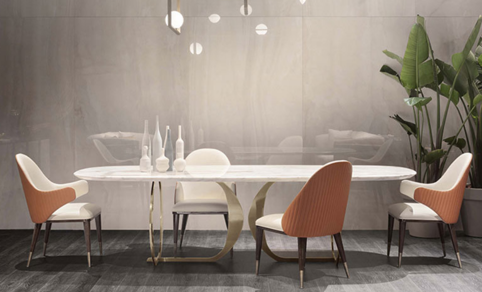 Luxury ceramic stainless steel dining table set ceramic top dining table