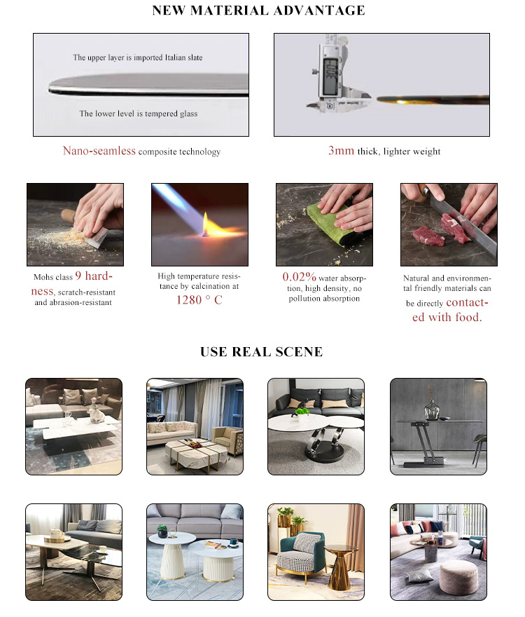 Light luxury simple Italian style ceramic dining table with marble base