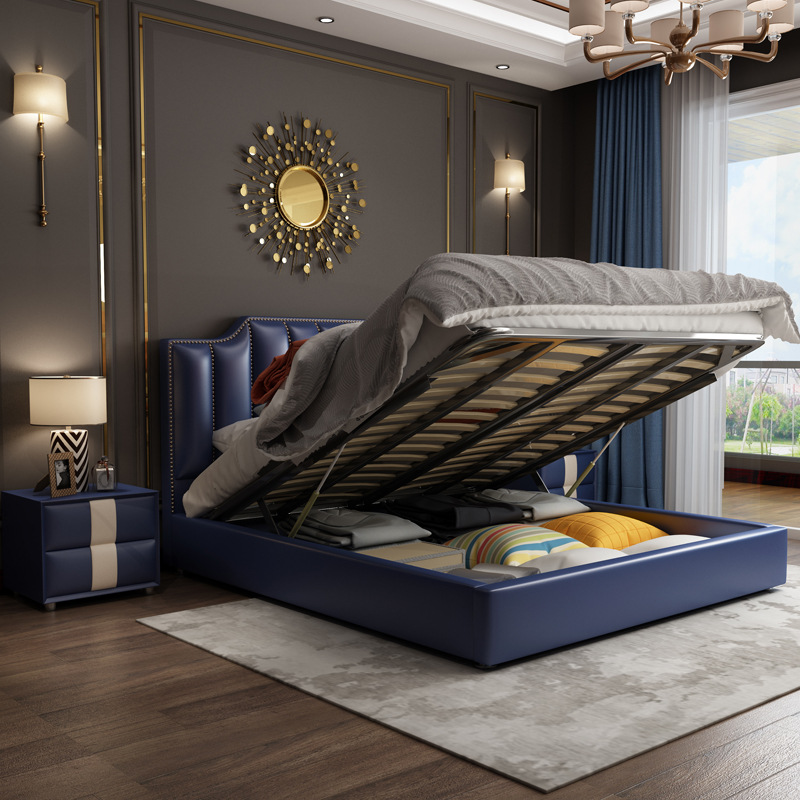 Light luxury simple highend atmosphere American leather bed ceramic