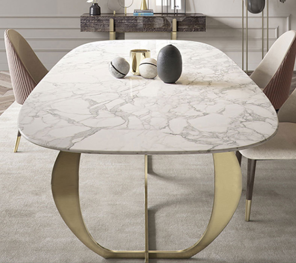 Luxury ceramic stainless steel dining table set ceramic top dining table