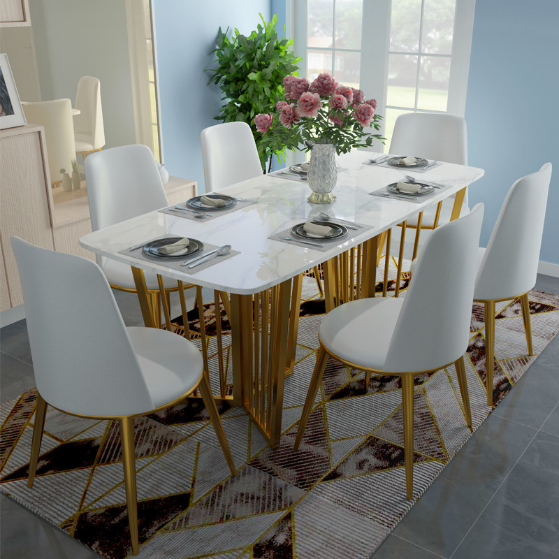 Nordic rectangular marble surface postmodern style ceramic top dining