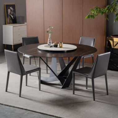 Modern Round Ceramic Dining Table with Customizable Base and Finish