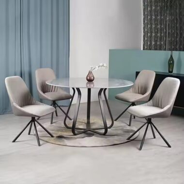 Modern Round Ceramic Dining Table with Customizable Base and Finish