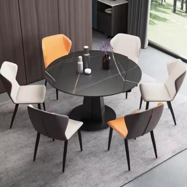 Modern Round Ceramic Dining Table with Customizable Base and Finish