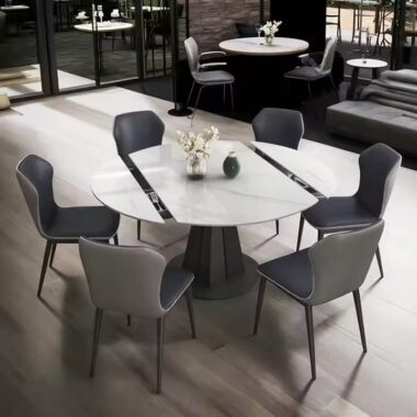 Modern Round Ceramic Dining Table with Customizable Base and Finish