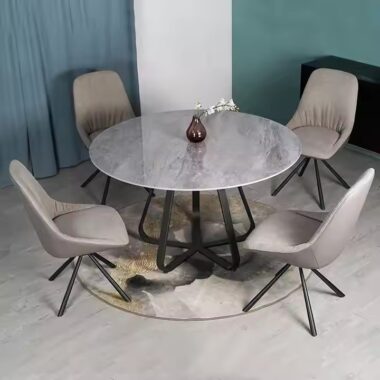 Modern Round Ceramic Dining Table with Customizable Base and Finish