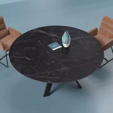 Modern Round Ceramic Dining Table with Customizable Base and Finish