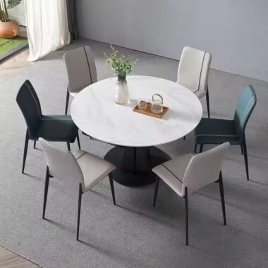 Modern Round Ceramic Dining Table with Customizable Base and Finish