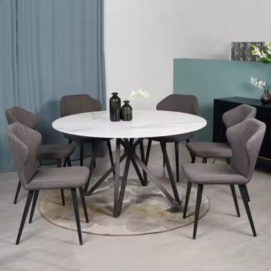 Modern Round Ceramic Dining Table with Customizable Base and Finish
