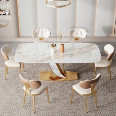 Luxury European Modern Rectangular Ceramic Dining Table with Ceramic Top