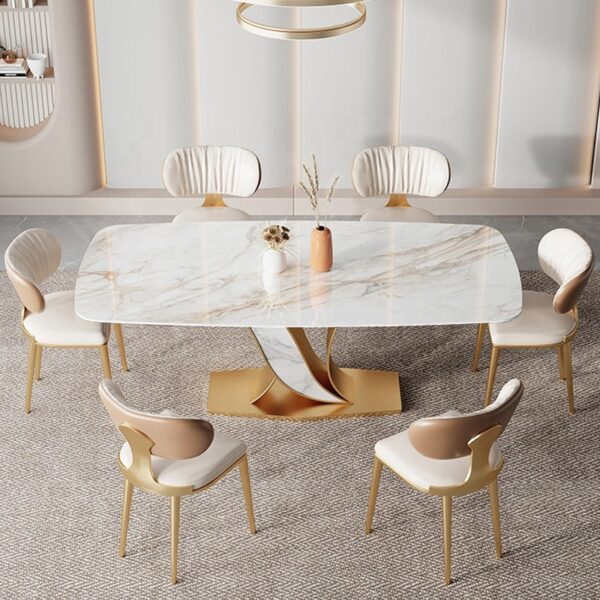 Luxury European Modern Rectangular Ceramic Dining Table with Ceramic Top