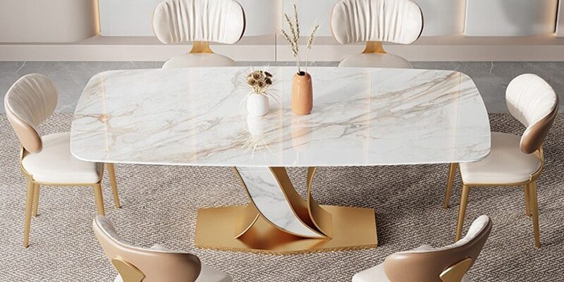 Luxury European Modern Rectangular Ceramic Dining Table with Ceramic Top