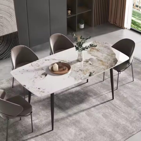 Italian Style Minimalist Rectangular Ceramic Dining Table with Sleek Finish