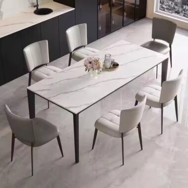Italian Style Minimalist Rectangular Ceramic Dining Table with Sleek Finish