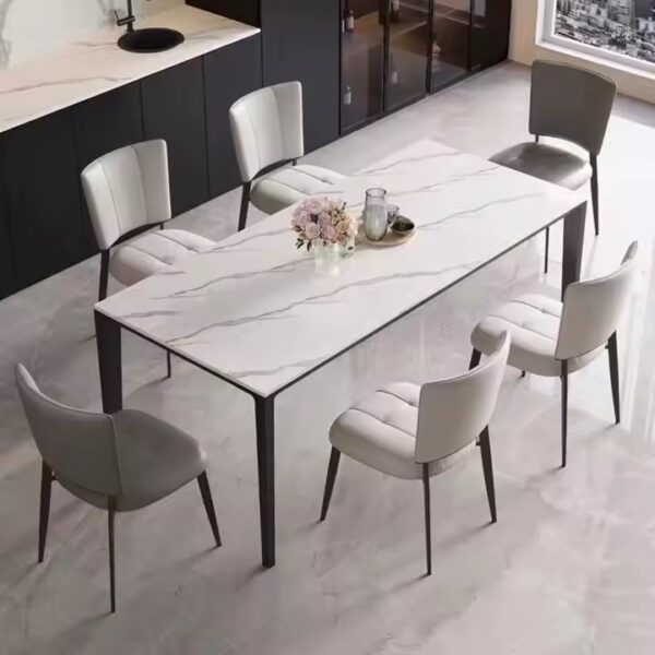 Italian Style Minimalist Rectangular Ceramic Dining Table with Sleek Finish