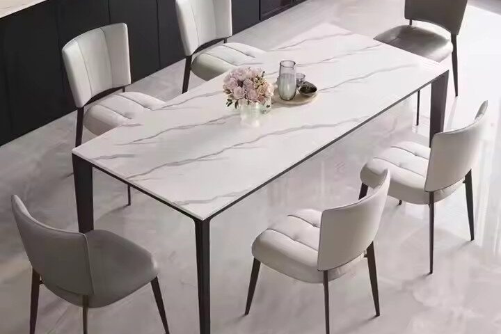 Italian Style Minimalist Rectangular Ceramic Dining Table with Sleek Finish