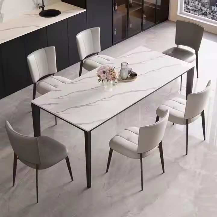 Italian Style Minimalist Rectangular Ceramic Dining Table with Sleek Finish
