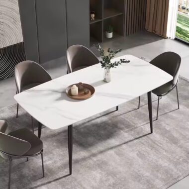 Italian Style Minimalist Rectangular Ceramic Dining Table with Sleek Finish