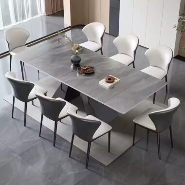 Italian Style Minimalist Rectangular Ceramic Dining Table with Sleek Finish
