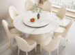 minimalist round ceramic dining table with sintered stone top