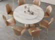 minimalist round ceramic dining table with sintered stone top