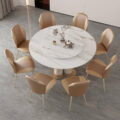 minimalist round ceramic dining table with sintered stone top