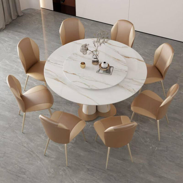 minimalist round ceramic dining table with sintered stone top