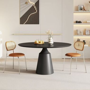 Minimalist black and white round ceramic dining table for homes