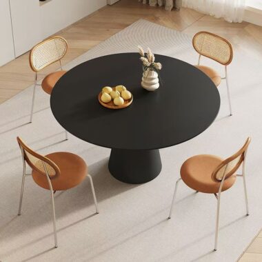 Minimalist black and white round ceramic dining table for homes