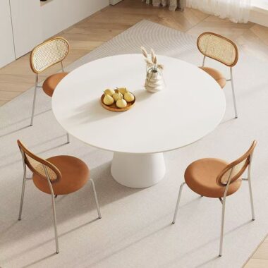 Minimalist black and white round ceramic dining table for homes