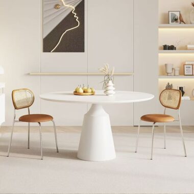 Minimalist black and white round ceramic dining table for homes