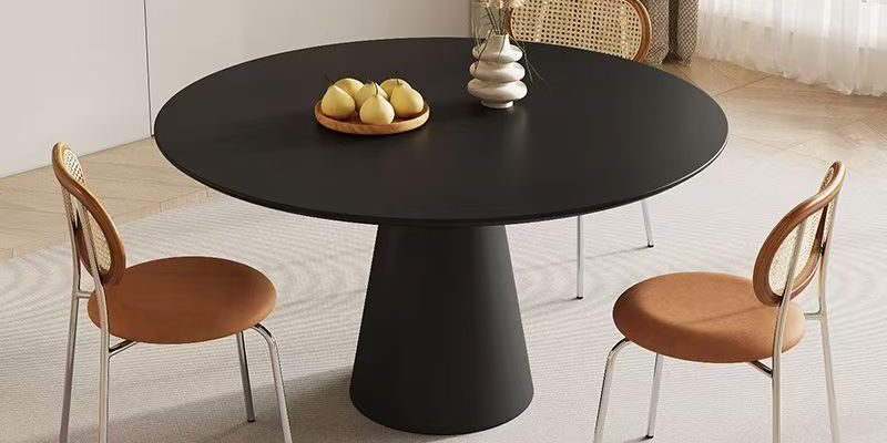 Minimalist black and white round ceramic dining table for homes