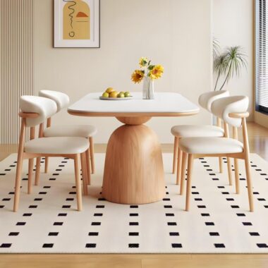Cream Nordic ash wood rectangular ceramic dining table for homes