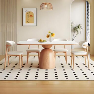 Cream Nordic ash wood rectangular ceramic dining table for homes