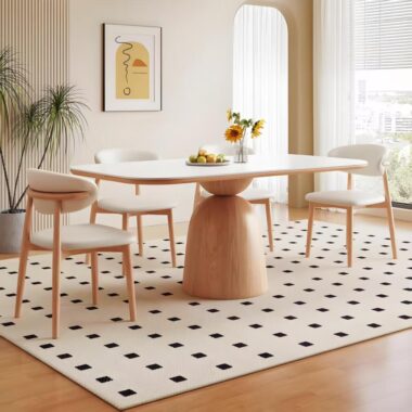Cream Nordic ash wood rectangular ceramic dining table for homes