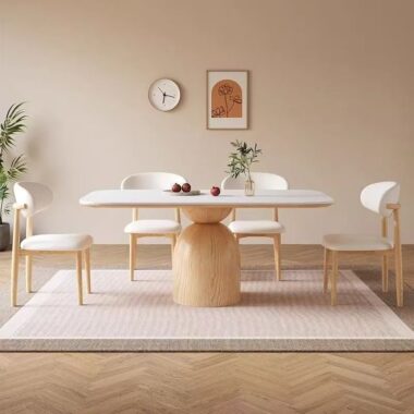 Cream Nordic ash wood rectangular ceramic dining table for homes