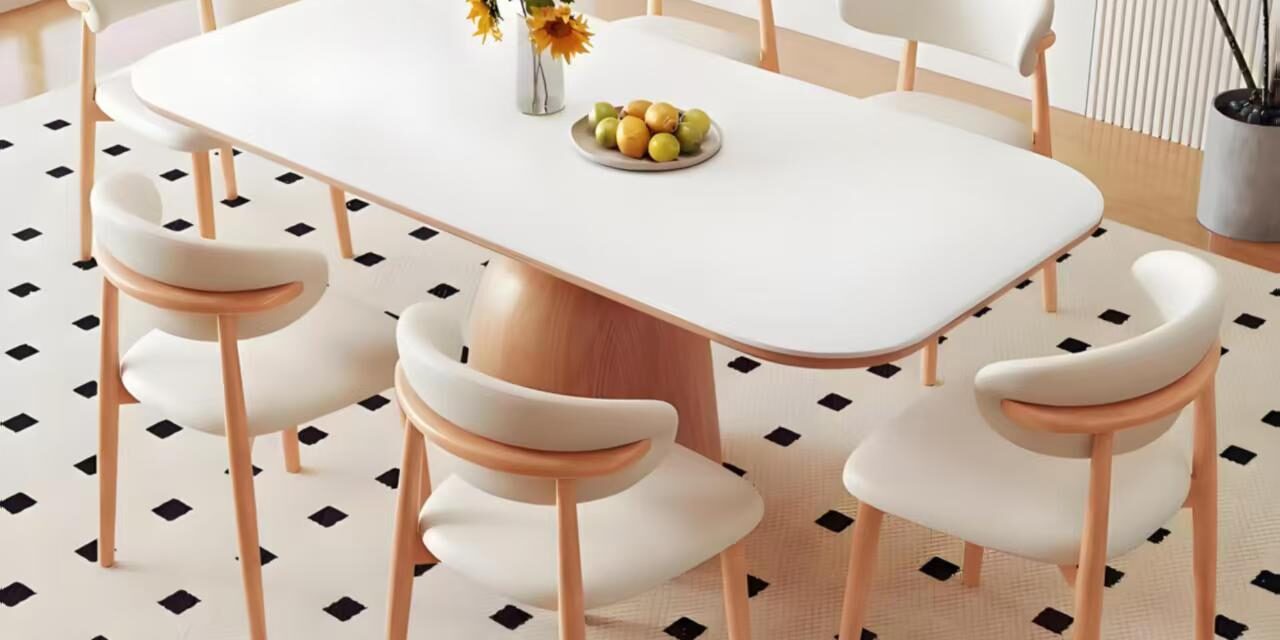Cream Nordic ash wood rectangular ceramic dining table for homes