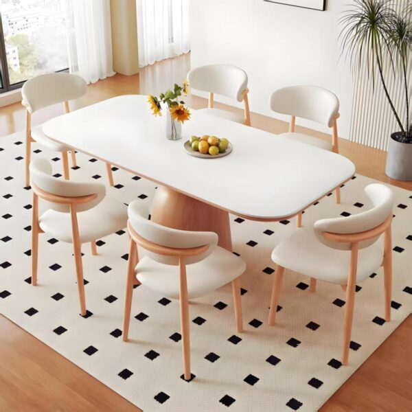 Cream Nordic ash wood rectangular ceramic dining table for homes