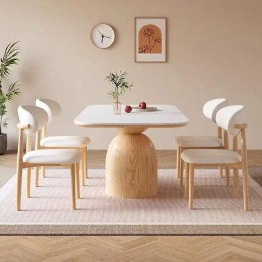 Cream Nordic ash wood rectangular ceramic dining table for homes