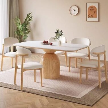 Cream Nordic ash wood rectangular ceramic dining table for homes