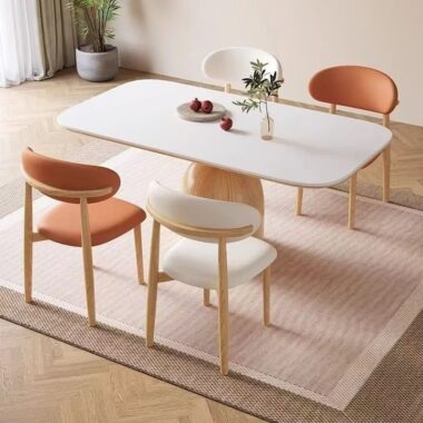 Cream Nordic ash wood rectangular ceramic dining table for homes