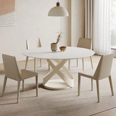 White cream-style minimalist round ceramic dining table