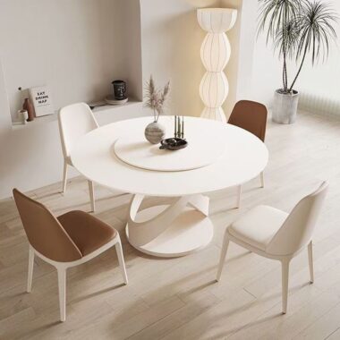 White cream-style minimalist round ceramic dining table