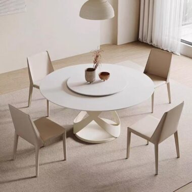 White cream-style minimalist round ceramic dining table