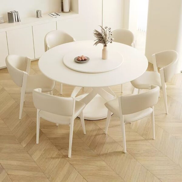 White cream-style minimalist round ceramic dining table