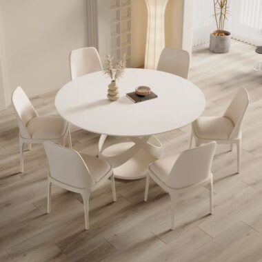 White cream-style minimalist round ceramic dining table