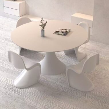 Modern cream-style white round ceramic dining table for homes